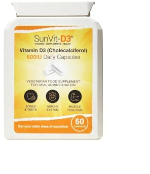 SunVit-D3 Vitamin D 600 IU - Cholecalciferol Vitamin D Capsules Support the Maintenance of Bone, Teeth, Muscle & Immune System | Made in UK & GMP Approved - D3 Vitamins 60 Convenient