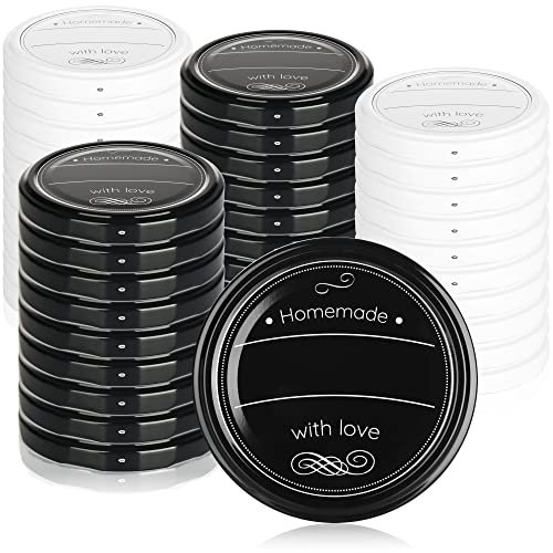 com-four® 40x Ersatzdeckel für Marmeladengläser Homemade with love - Schraubdeckel für Sturzgläser und Einmachgläser - TO 82 mm (schwarz/weiß - 40 Stück)