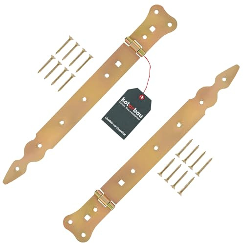 KOTARBAU® 2er Set Ladenband 300 mm Türband Torscharnier Werfgehänge Kreuzgehänge Türscharnier Scharnier Gold Verzinkt Rostfrei Gartentorband Baubeschlag Robust