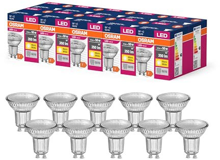 OSRAM Valore A Stella LED PAR16 Per Base GU10, Lampada Riflettore, 350 Lumen, Bianco Caldo 3000K, Sostituzione Per Lampadine Da 50W Convenzionali, Non Dimmerabile, 10 Pacchetti