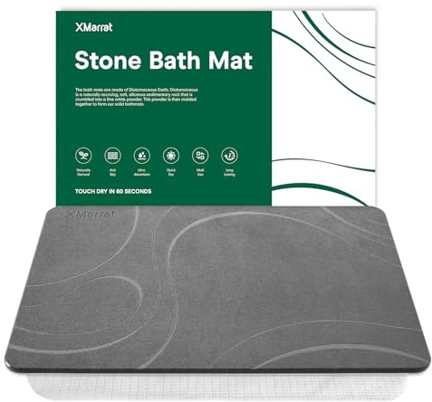 XMarrat Stone Bath Mat, Diatomaceous Earth Bath Mat, Super Absorbent Quick Drying Stone Bath Mats for Bathroom, Non-Slip Bath Stone Mat, Natural Stone Shower Mat, Easy to Clean(23.6 x 15.4 Dark Grey)