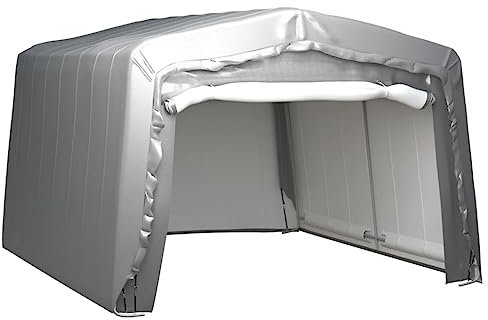 vidaXL Storage Tent 370x370 cm - Multipurpose, Weather-resistant Outdoor Tent with Sturdy Galvanised Steel Frame and Open Door Design - Grey