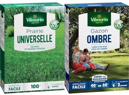 Vilmorin 4477514 Prairie Universelle, Vert, 7.5 x 19 x 27.5 cm & 4466514 Gazon Ombre, Vert, 1 kg