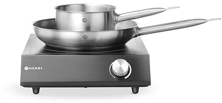 HENDI Induktionshäll i set, inklusive Ø 280 mm stekpanna och kastrull Ø 160 mm, för stekpannor från ø120 mm till ø280 mm, steglös effektreglering, 230 V/3500 W, 395 x 320 x (H)95 mm, järn