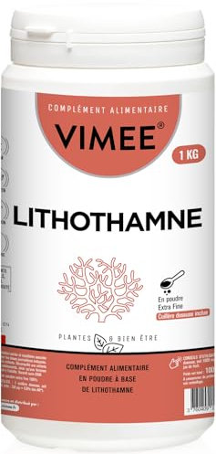 Lithothamne en Poudre Vimee - Algue Rouge, Calcium Marin Naturel - Complément Os, Articulations, Equilibre Acido Basique - 1000 G - 1000 Jours
