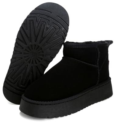 Winterstiefel Damen mit Fell Gefüttert, Klassische Mini Winter Plateau Boots Warm Bequem Winterboots, Anti-Rutsch-Beschichtung Schneestiefel Stiefel Wasserdicht Stiefeletten für Außenbereich