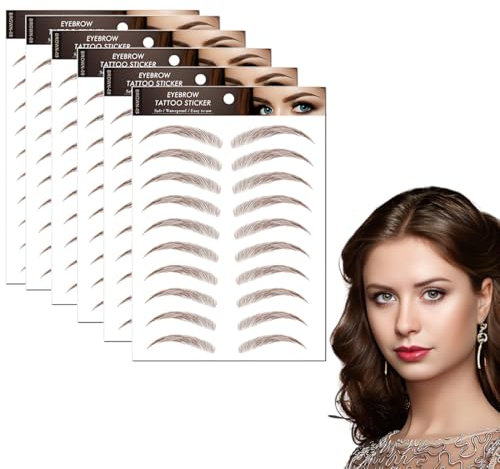 6 Fogli 4D Hair-Like Adesivi Sopracciglia,Impermeabili Adesivi Trasferimenti Sopracciglia,Sopracciglia Adesivi Tatuaggi Grooming Adesivo Trucco per Donne e Ragazze