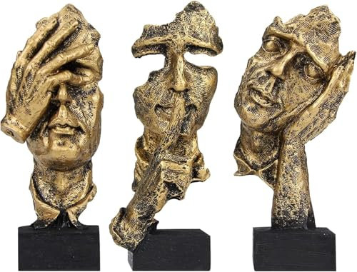 Huhote Heimdekoration, Statue Deko, Skulptur Deko Wohnzimmer, Moderne Dekofiguren, Skulpturen Figuren Deko, Sammlerstück Statue für Wohnzimmer Bücherregal, Regal Schreibtisch Dekor 3er-Set (Gold)