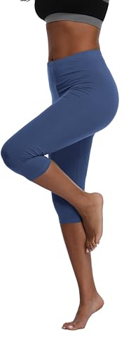 North Bund Leggings Donne Capri 3/4 Leggings Pantaloni Elastici opachi Capri per Yoga, Palestra, Outdoor, Fitness e Uso casalingo Grigio Blu 2XL