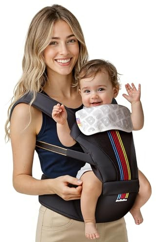 Baby Carrier with Hip Seat, BeBeBus 2-in-1 Ergonomic Newborn to Toddler Carrier up to 44 lbs, Detachable Hands-Free for Infant, All Season Forward-Facing Carry, Fits Waist Sizes up to 38 inch (Black)