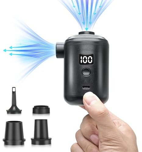 Bomba de Aire Eléctrica Portátil, 3600mAh, 280L/Min, USB Recargable, Pantalla Digital, 4 Boquillas, para Camping y Viajes