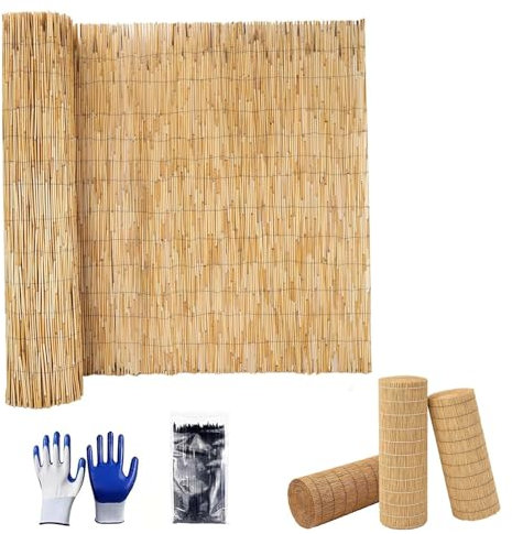 Rotolo di Recinto Canne Naturale 30cm 50cm 60cm 80cm 120cm 160cm 180cm Hoch, Schermo Privacy Decorativo, Recinzione Ombreggiante in Bamboo, per del Cortile All'apert, Gazebo(Natural White Line)