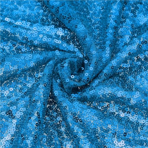 sourcing map Dark Lake Blue Sequin Fabric, by the Yard, 1 Yard Length 4.3ft Wide Sequin Velvet Fabric Shiny Sparkly Cloth for DIY Sewing, Dress, Backdrop, Tablecloth, Table Runner