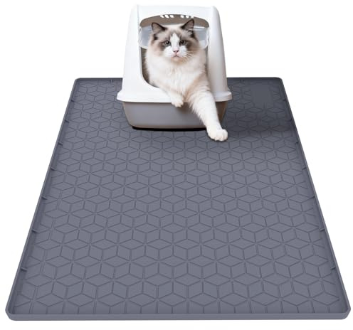 Capslpad Silicone Cat Litter Mat 86x56cm, Large Litter Tray Mat, Waterproof Cat Mat for Litter Box, Soft Cats Litter Trapping Mat with Raised Edges, Non-Slip Easy Clean Feeding Mats, Keep Floors Tidy