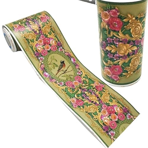 Självhäftande tapetbårder, Självhäftande väggkanter med blommig midjelinje till totem for heminredning och glasplattor i flera storlekar(Waist Line 2,10 x 1000 cm)