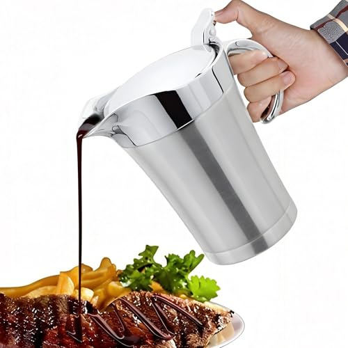 Salsiera Termica In Acciaio Inox, 750 Ml Brocca Per Salsa In Acciaio Inossidabile, Salsa Termica A Doppia Parete Con Coperchio Ribaltabile E Manico, Salsiera Premium Per Casa Cucina Ristorante