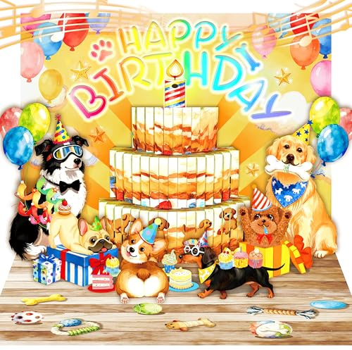 Timogift 3D Dog Pop Up Birthday Card with Music Lights & Blowable CANDLE, Funny Musical Birthday Cards, Birthday Gifts for Women Sister Wife Friends Kids Dog Lover