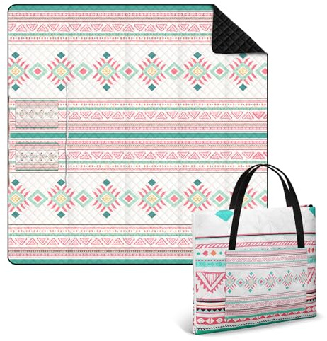 Ulikey Coperta da Picnic, 200 x 200 cm Boho Coperta Picnic Impermeabile, Tappetino da Spiaggia Portatile Isolata, Tappeto da Picnic lavabile per Esterni, Campeggio, Spiaggia, Parco, Picnic (Rosa)