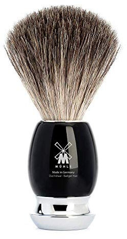 MÜHLE Vivo Rasierpinsel - Rasurpinsel aus reinem Dachshaar - Griff aus schwarzem Edelharz und Metallakzenten