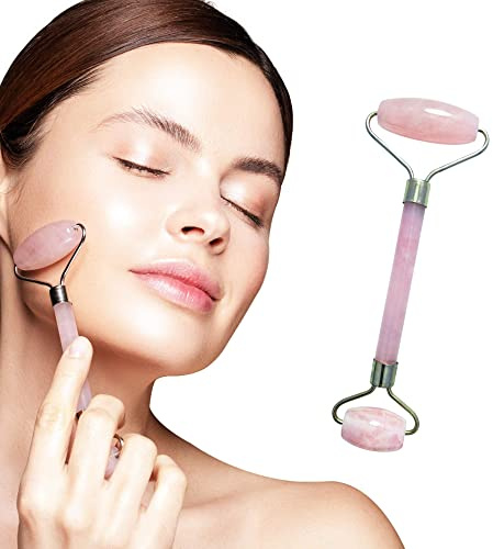 Rodillo de jade de cuarzo rosa para masaje facial antienvejecimiento, herramienta antiarrugas de cuidado de la piel de la belleza