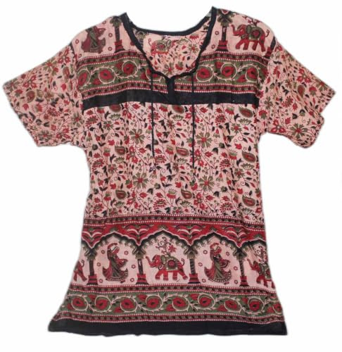 Indian Ethnic Cotton Floral Top for Women Blouse Blusa Tunic Boho Retro