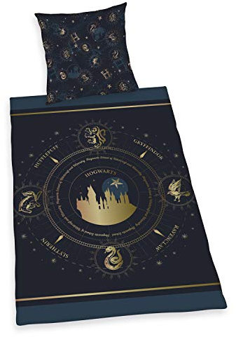 Herding Harry Potter Bettwäsche-Set, Wendemotiv, Kopfkissenbezug 80 x 80 cm, Bettbezug 135 x 200 cm, Mit leichtläufigem Reißverschluss, Baumwolle/Renforcé