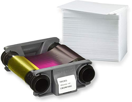 Karteo Evolis Badgy YMCKO Farbband [ CBGR0100C ] Paket mit 100 Plastikkarten blanko weiß
