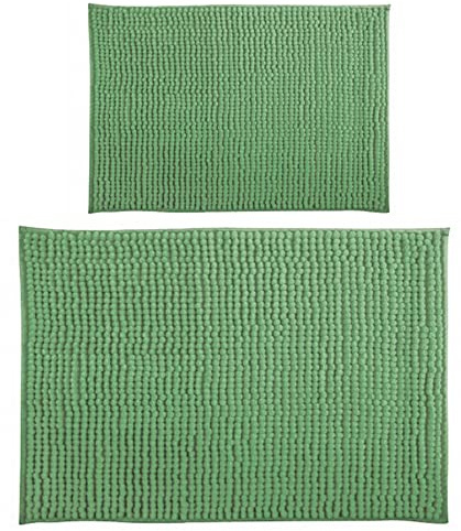 MSV Basil - Juego de 2 alfombrillas de baño de chenilla de pelo largo, 40 x 60 cm + 60 x 90 cm