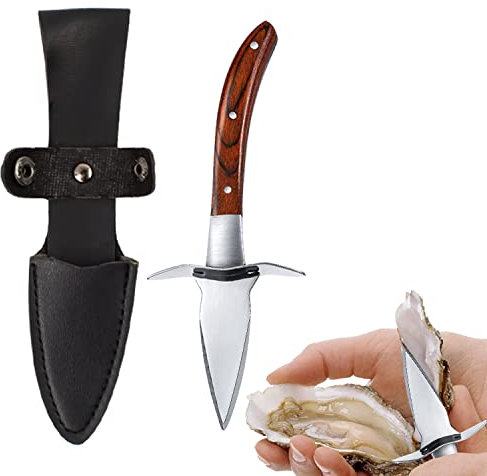 KINHARD Apri Ostriche, Oyster Opener con Paramano, Adatto alla Maniglia di Legno in Acciaio Inossidabile, per Molluschi, Frutti di Mare, strumenti