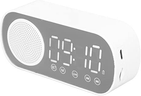 cigemay Réveil avec Haut-Parleur Bluetooth/lumière Rétroéclairée/écran Miroir, Horloge Numérique Blanche avec Radio FM Chargement Micro USB Portable avec de Son HiFi
