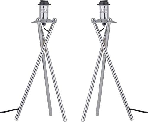 firstchoicelighting Set of 2 Polished Chrome Tripod Table Lamps or Bedside Lights Bases, Modern Design, Height 40cm, Bases Only, LED Compatible