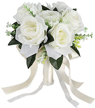 Fybida Bouquet de mariée Artificiel - Bouquet de Fleurs Artificielles Mariage Romantiques Rose (Blanc)