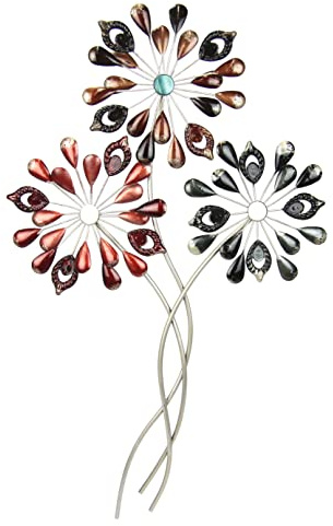 Flair Flower väggdekoration blommor av metall väggskulptur blad bild 3D-skulptur unik dekoration väggrelief abstrakt extravagant present designer väggobjekt blommor dekorativ bild, mörkröd, ca 68 x 40