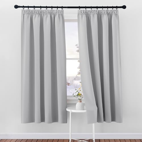 PONY DANCE Blackout Pencil Pleat Curtains, Silver Grey, W46 x L72 Inch | Thermal Insulated Curtains with Noise Reducing & Privacy, Luxury Soft Window Treatment for Bedroom & Living Room, 2 Panels