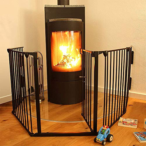 Barrera de seguridad chimenea, barrera de seguridad infantil para bebé, extensible rejilla de protección de metal, plegable niño cama para chia/escalera/chimenea, negro