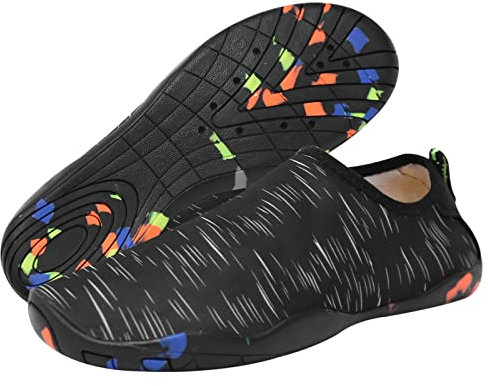 TMEOG Badeschuhe Damen Herren Wasserschuhe Schwimmschuhe Aquaschuhe Strandschuhe rutschfest Surfschuhe schnell trocknend Wattschuhe Meerschuhe Erwachsene(41 EU,Schwarz)