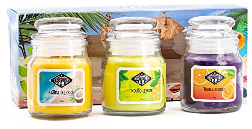 Candle-Brothers Duftkerzen Set im Glas mit Deckel | Beach Bar | 3 Duftkerzen als Geschenkset | Kleine Duftkerzen (Kokosnuss, Zitrone und Tequila Sunrise) | Geschenkset für Muttertag