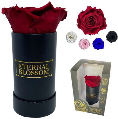 Eternal Blossom Preserved Real Infinity Rose | Eternal Rose That Lasts Over A Year | Black Box | With Gift Box (Rouge Red)
