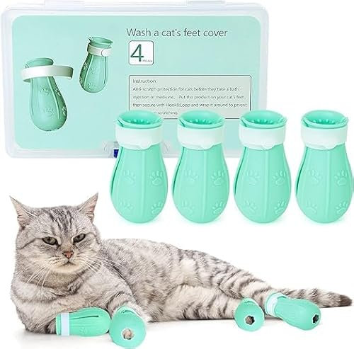 AIFUSI Botas Antiarañazos para Gatos, 4 Piezas, Accesorios Ajustables de Silicona para Zapatos de Gato, Guantes Protectores de Uñas, Suministros para Mascotas para Aseo de Gatos, Baño, Afeitado