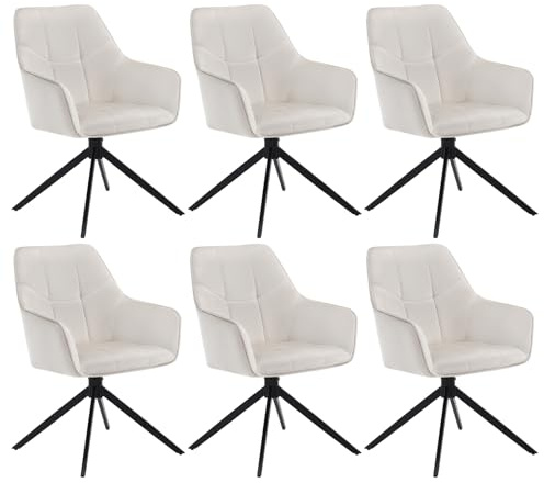 WOLTU Matrumsstolar roterbara set om 6, stol matsal matbord, köksstol snurrstol stoppstol med armstöd, vadderad armstödsstol, av sammet, metallben, beige, EZS09cm-6