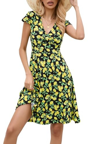 Zeagoo Vestidos Verano Mujer Escote V Manga Corta Vestido Limones XXL