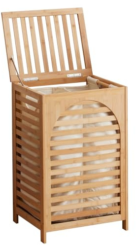 Laundry Hamper with Lid,Bamboo Large Waterproof Clothes Laundry Basket,Removable Washing Bags with Handles,clothes basket (Natural)