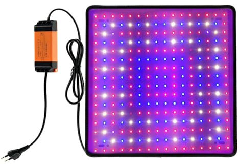 Lampada per piante a LED a spettro completo, 225 LED, 45 W, lampada a LED, da appendere, con 4 ganci, per piante, piante da interno, verdure, fiori (rosso+blu+bianco)