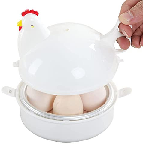 Cocedor de huevos, cuechuevos eléctrico, cuechuevos con forma de pollo, cocina eléctrica con accesorio para vapor. La olla puede contener hasta 4 huevos microondas para huevos duros