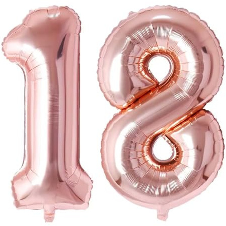 Vthoviwa 100CM Palloncini Numeri 18 Rosa oro, Pallone 18. Compleanno Numero Palloncini Foglio, Palloncino 18 Decorazione Festa Supporta Elio