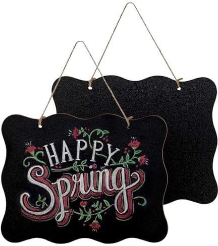 2 Stück Holz Kreidetafel zum Aufhängen, 25 x 20 Cm Kreidetafeln Beidseitig Schiefertafel Klein, Mini Tafeln zum Beschriften mit Umhängeband für Hochzeit, Küche Wand, Tischdekoration, Menü Zeichen