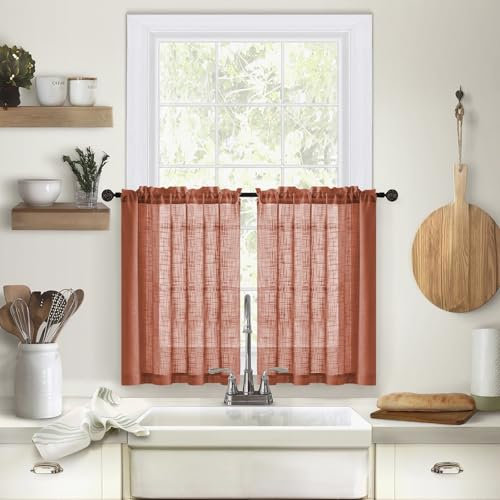Tolldek 2-pack kort skivgardin, enkelfärgade skivgardiner halvtransparenta Orange Röd, Rod Pocket Polyester Voilegardiner för rum, kontor, HxB 78x63,5cm