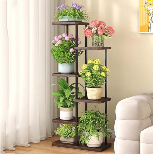 SRHIMEOS Support De Fleurs en Metal, Étagère d'angle À 6 Niveaux pour Plantes, Porte Plante Intérieur pour Plusieurs Plantes, Support Plante Exterieur Angle, Étagère pour Pot De Fleurs