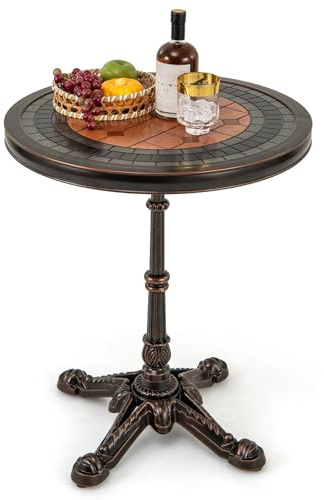 COSTWAY Trädgårdsbord av gjuten aluminium, väderbeständigt balkongbord, terrassbord, runt bistrobord för trädgård, bakgård, balkong, 60,5 x 60,5 x 73 cm