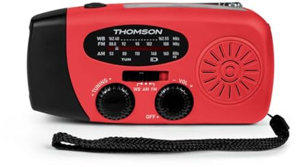 Radio FM Solaire Portable RT260,eclairage LED, Bouton SOS Alarme,Dynamo pour Recharge Manuelle, Recharge USB Batterie 2000 mAh, Charge d'appoint Smartphone (Rouge)